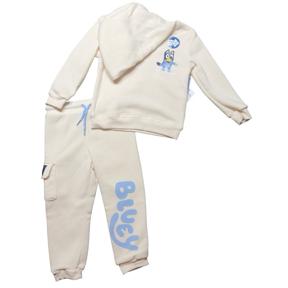 Bluey Toddler 2 Piece Hoodie Jogger Set Size 3T Cream Blue Outfit